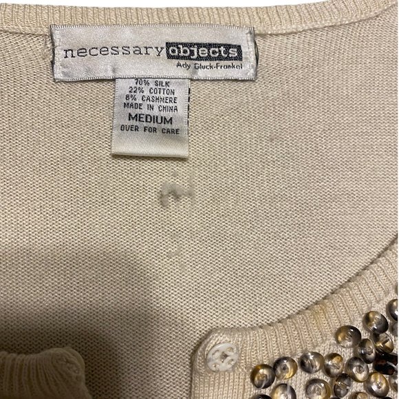 Necessary Objects Beaded Crop Buttoned Sweater Cream Color Women's Size Med - Picture 3 of 8